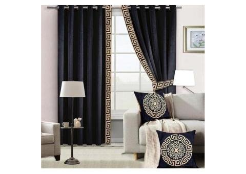 2 Pc's Luxury Velvet Embroidered Curtains With 2 Belts 08