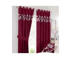 2 Pc's Luxury Velvet Embroidered Curtains With 2 Belts 36