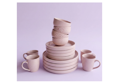 16-Piece Handmade Ceramic Breakfast Set – Old Rose Matte - 2/3