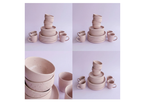 16-Piece Handmade Ceramic Breakfast Set – Old Rose Matte - 3/3