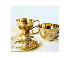 Handcrafted Brass Tea Cup & Saucer – Qalamzani Art from Lahore