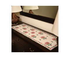 Bloomline Table Runner – Hand Embroidered Floral Pink Design