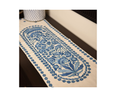 Ocean Thread Table Runner – Hand Embroidered Blue Floral Design