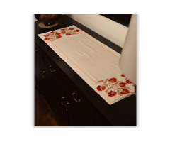 Floral Meadow Table Runner – Hand Embroidered Red Floral Design