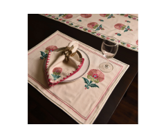 Bloomline Placemat – Hand Embroidered Floral Pink Design