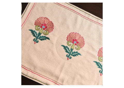 Bloomline Placemat – Hand Embroidered Floral Pink Design - 2/4