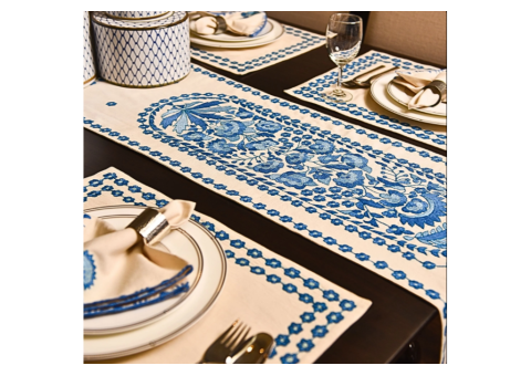Ocean Thread Placemat – Hand Embroidered Blue Floral Design - 3/3