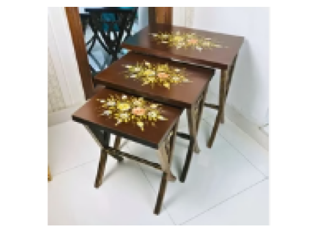 Woodland Wonders Wooden Nesting Table – Handcrafted Kikar Wood - 3/4
