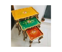 Harmony Hues Wooden Nesting Table – Hand Painted Floral Design