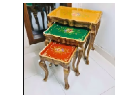 Harmony Hues Wooden Nesting Table – Hand Painted Floral Design - 2/5
