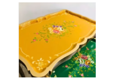 Harmony Hues Wooden Nesting Table – Hand Painted Floral Design - 4/5