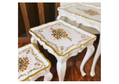 Fern Harmony Wooden Nesting Table – Hand Painted Floral Elegance - 1/5