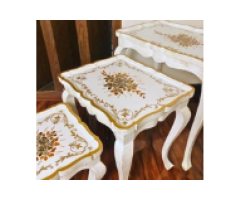Fern Harmony Wooden Nesting Table – Hand Painted Floral Elegance