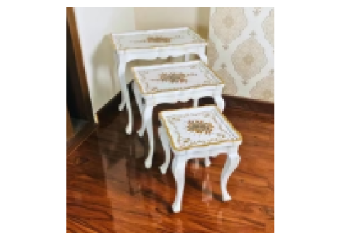 Fern Harmony Wooden Nesting Table – Hand Painted Floral Elegance - 3/5