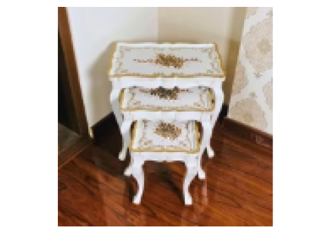 Fern Harmony Wooden Nesting Table – Hand Painted Floral Elegance - 4/5