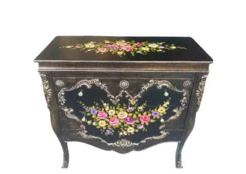 Lush Florals Wooden Dresser – Hand Painted Storage Chest