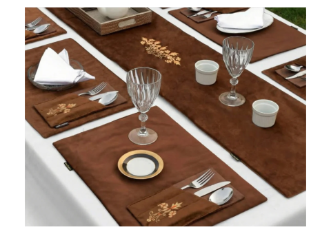 8 Luxurious Moca Brown Velvet Embroidered Table Set Designs - 4/4