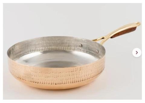 Copper Frying Pan with Brass & Wood Handle