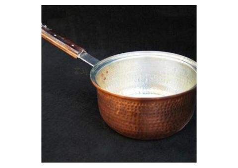 Copper Sauce Pan with Lid – 8 Inch Diameter | With Qali | Large Size | Hammered Design