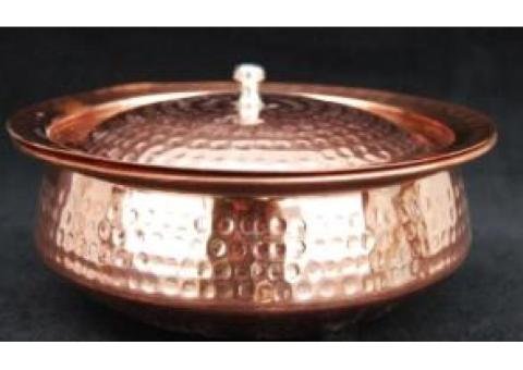 Pure Copper Handi for Serving – 2kg Capacity | 10-Inch | Hammered Design