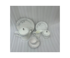 24-Piece Porcelain Tea Set: 9 Elegant Grey Floral Features