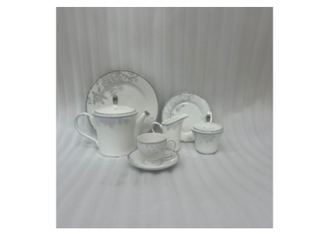 24-Piece Porcelain Tea Set: 9 Elegant Grey Floral Features - 3/3