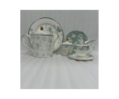 Super Bone China Tea Set: 9 Elegant Green Floral Features