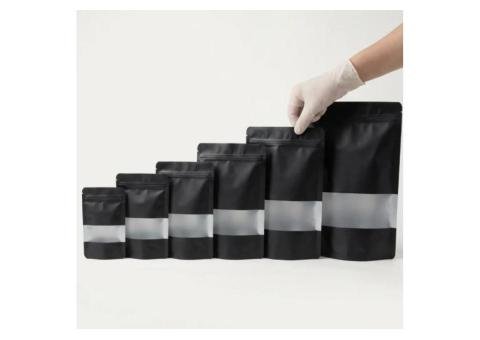 Black Aluminum Foil Stand Up Pouch with Matte Window