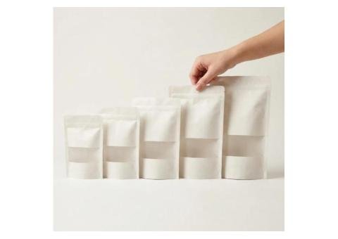 White Kraft Stand Up Pouch with Matte Window