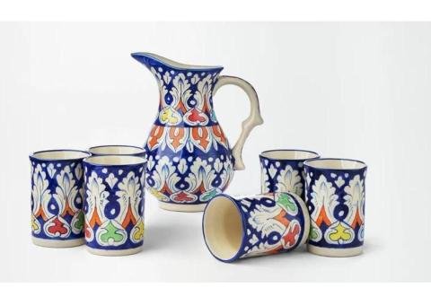 Ceramic Blue Pottery Water Set
