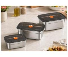 Stainless Steel Airtight Lunch & Storage Box Set – 600ml, 1200ml & 1500ml