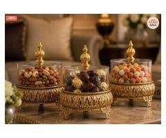 Exquisite 3-Piece Golden Base Glass Jars with Lid 1168