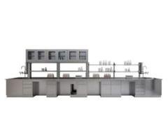 Modular Stainless Steel Pathology Laboratory Workbench with Storage and Top Shelf