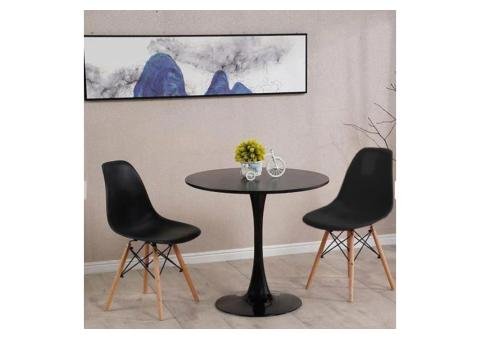 DWS 2 Chairs Round Dining Table Set ( Black Chairs & Black Table)
