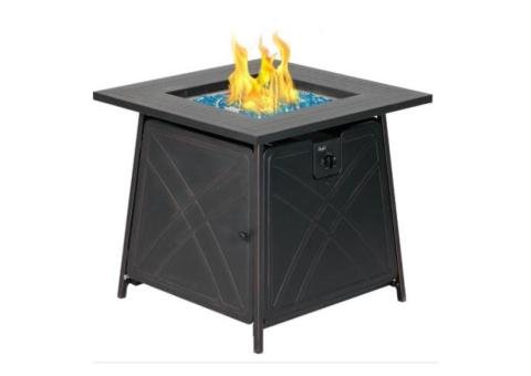 28-Inch Gas Fire Pit Table with Lid & Blue Fire Glass