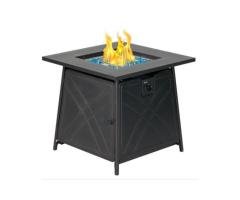 28-Inch Gas Fire Pit Table with Lid & Blue Fire Glass