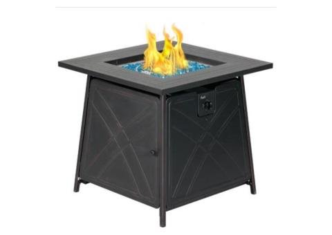 28-Inch Gas Fire Pit Table with Lid & Blue Fire Glass - 2/2