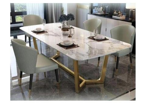 6-Seater Luxury Dining Set: Gold Marble Elegance