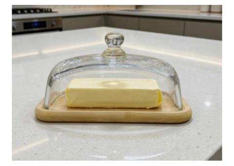 Modern Bamboo Base Butter Dish with Clear Glass Dome