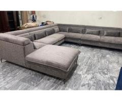 Luxury L-Shape Velvet Sectional Sofa with Ottoman