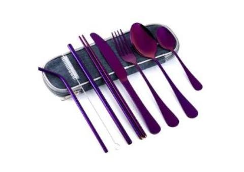 9-Piece Purple Travel Utensil Set: Chic & Reusable