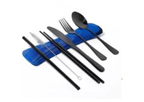 7-Piece Black Travel Utensil Set