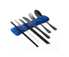 7-Piece Black Travel Utensil Set