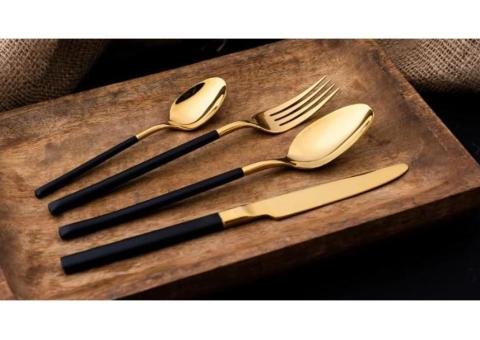 24-Piece Black & Gold Cutlery Set