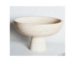 Large Hand-made Natural Travertine Pedestal I Centerpiece Pot I Bohemian Bowl
