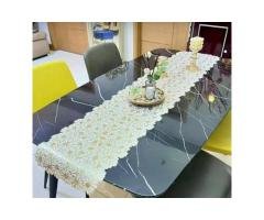 Vinyl Table Runner – Classic White & Golden Floral Design