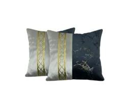 Dark Grey & Silver-White Dual-Tone Marble Velvet Cushion