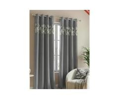 Dark Grey Floral Vine Velvet Curtains – Set of 2 Panels