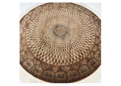 Persian Silk Round Rug | Pure Silk Abresham | 5 ft x 5 ft | 1600 Reeds - 2/2