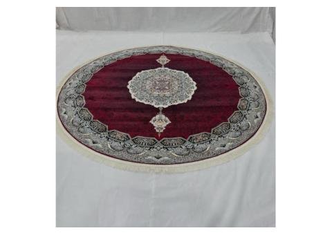 8.25 ft x 8.25 ft Round Persian Crimson Acrylic Rug | 1000 Reed Medallion Carpet Iran